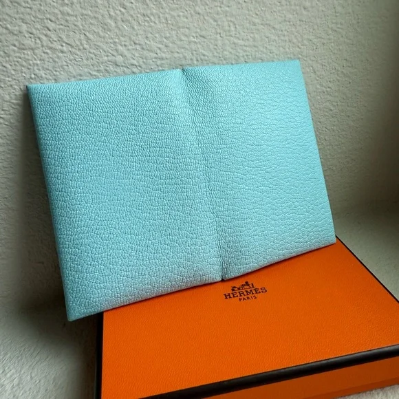 Hermès Light Blue Calvi Card Holder